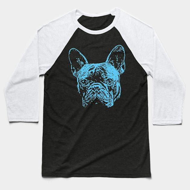 Blue French Bulldog Baseball T-Shirt by childofthecorn
